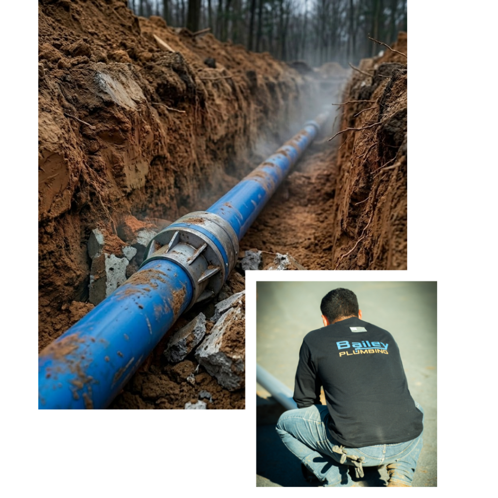 trenchless sewer repair and a bailey plumbing worker
