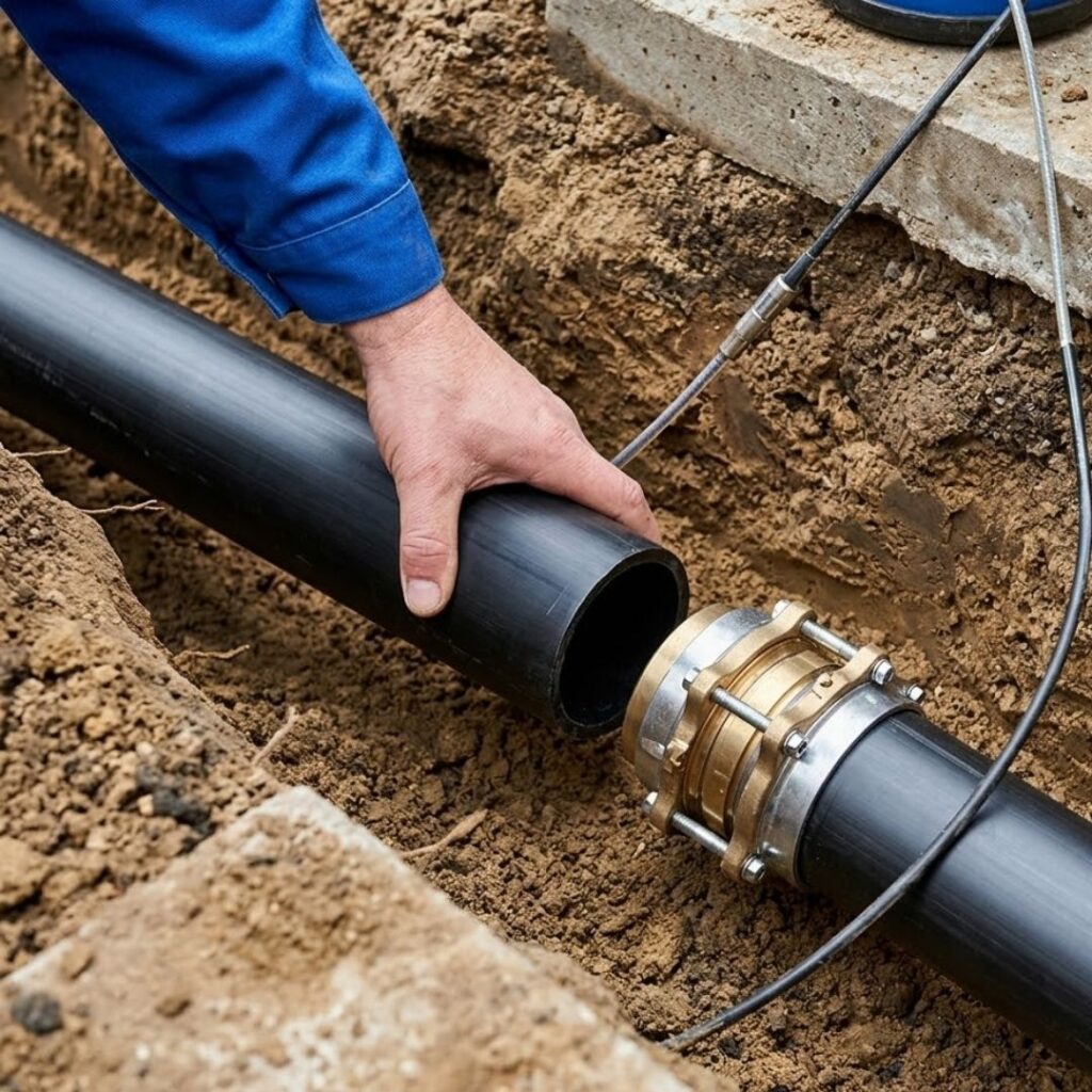 close up of trenchless sewer repair