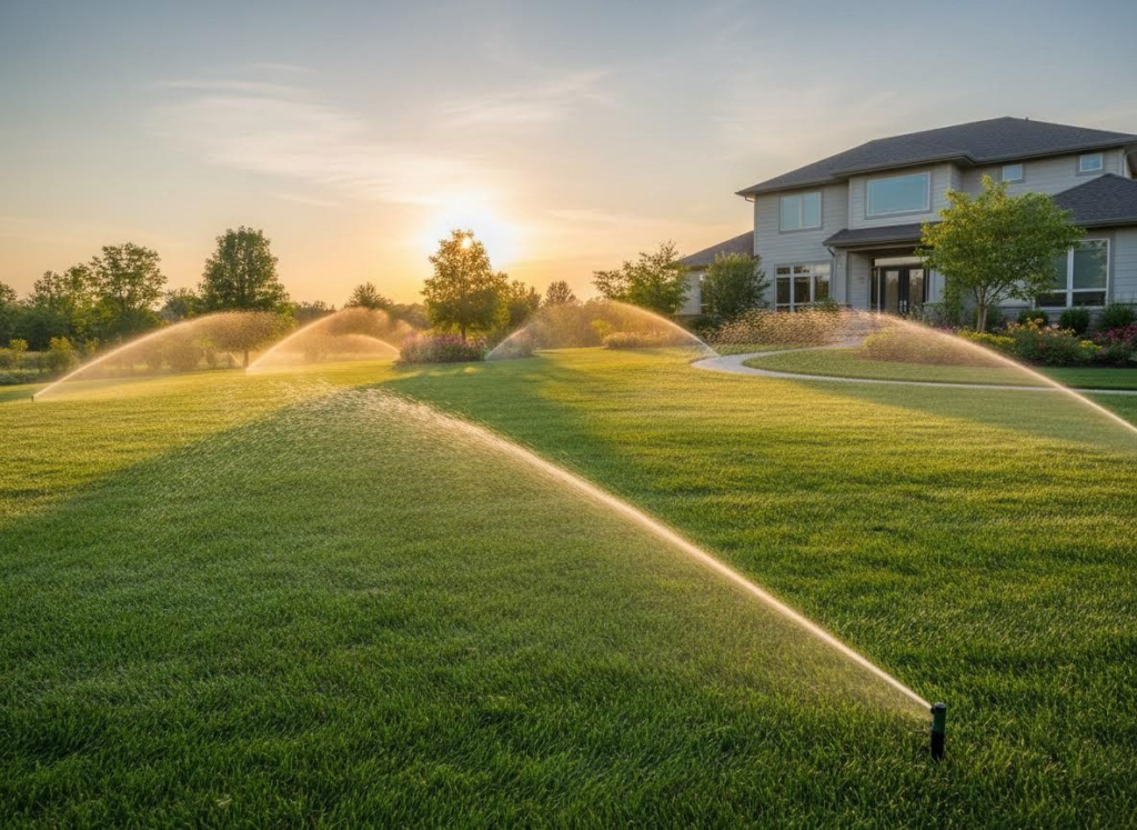 watering home with irrigation system