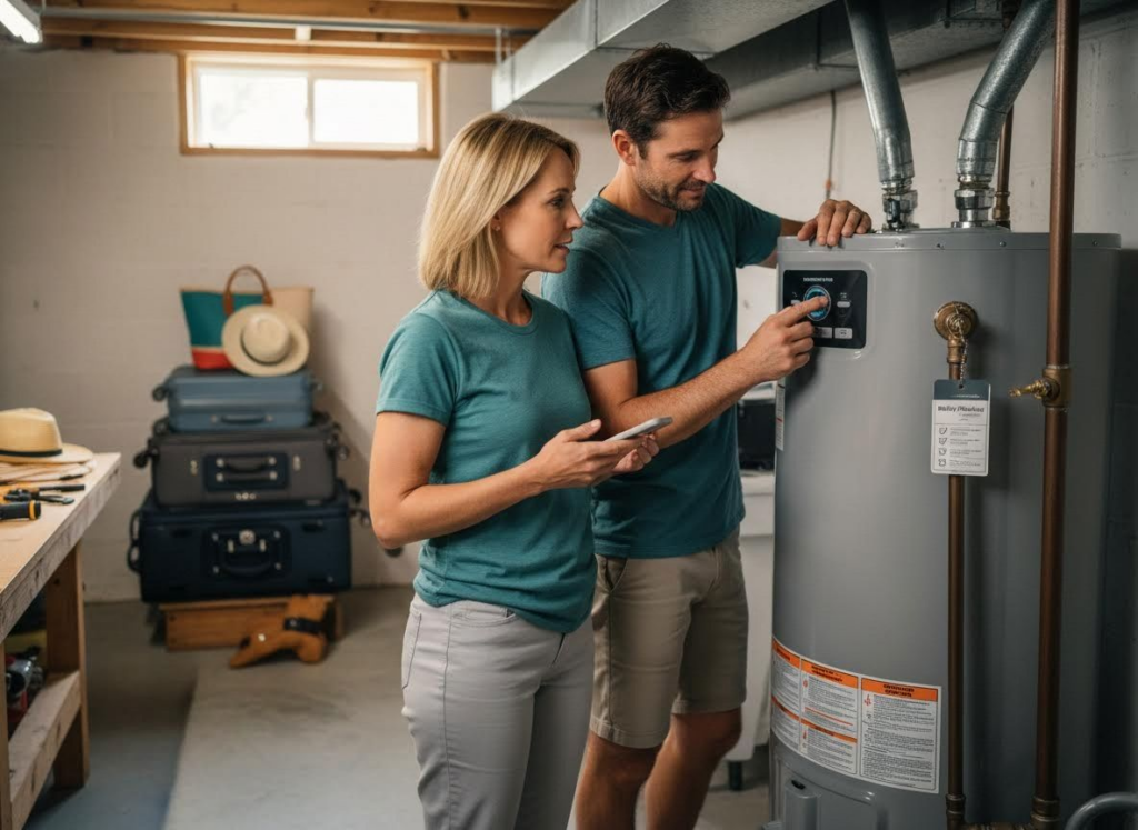 homeowners switching water heater to vacation mode
