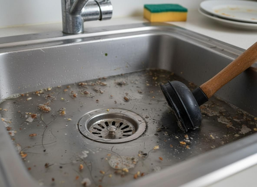 backed up kitchen sink